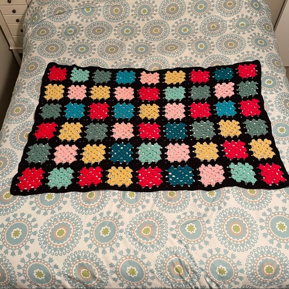 Hand Crafted Other - Black Granny Square Throw Crochet Blanket